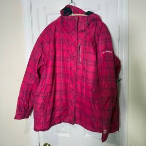 Columbia Omni-Tech Waterproof Hooded Rain Shell Jacket Pink Plaid Women's 3X